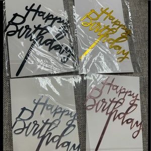 Pack of 4 HAPPY BIRTHDAY cake topper in cursive